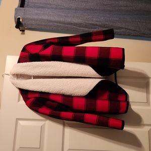 Fleece Buffalo Plaid Open Front Coat